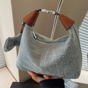 Urban Simple Style Womens Denim Handbag Crossbody Bag Small Leisure Purse for Going out to Work Soft Handle Zipper Closure
