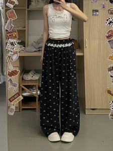 Quần Dài Thường Ngày Kiểu Mỹ Cho Nữ Có Nơ Bướm Quần Dài Ống Rộng Cạp Cao Mùa Hè 2024 Chất Liệu Khác