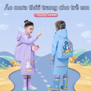 Childrens Cartoon Thick Raincoat With Backpack Space