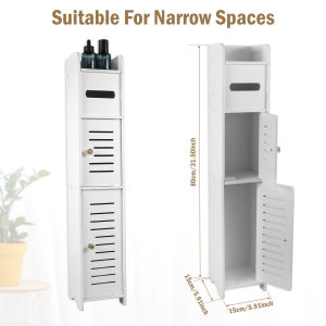 Bathroom Storage Cabinet 3 Tier Bathroom Floor Cabinet Organizer with Door and Open Shelf Free-Standing Toilet Roll Holder