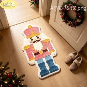 VIKAMA Nutcracker Soldier Shaped Plush Rug Soft Anti‑Slip Floor Mat Christmas For Entryway Bedroom Home Decor