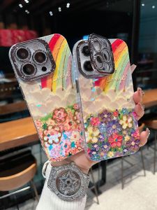 Silver Grey Sparkle Lens Stand Mobile Phone Case for Apple Series iPhone 16 pro 15 pro Max 14 pro Max 13 pro 16 pro Max with Lanyard And Stand