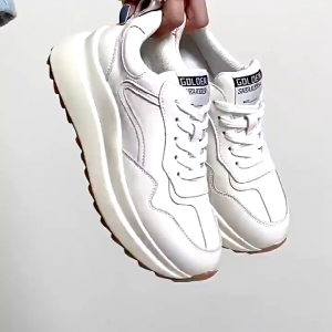 Women's Fashionable Style White Thick-Soled Korean-Style Low-Top Waterproof Sports Shoes