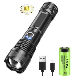 Đèn Pin LED Có Thể Sạc Lại USB Đèn Pin Chiến Thuật Cầm Tay Siêu Sáng Có Thể Phóng To Đèn Lồng Khẩn Cấp Chống Nước Màu Đen