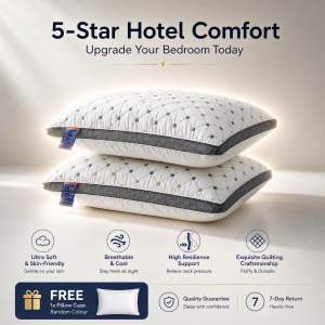 -1KG- Premium 5 Star Hotel Pillow Microfibre Cotton Neck Supportive Cooling Soft Bantal Tidur Piping Washable Case