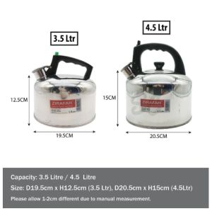 ZIRAFAH /E-CENTRAL STAINLESS STEEL WHISTLING KETTLE 4.5 Litres cerek air bersiul 3.5 Liter High Quality Masak Air Boil Water Ready Stock Cerek Air Berbunyi 3.5L Stainless Steel Kettle cerek air bunyi kuat Harga Paling Murah Borong