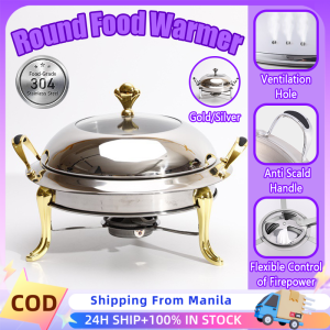 Round Food Warmer With Cover Stainless 18/24cm Chaffing Dish Food Warmer With Anti-Scalding Handle Alcohol Stove Hot Pot Buffet Tray Heater Server Fuel Holder Tray Removable Solid Fuel Boiler Cooking Hot Pots For Household Camping Party