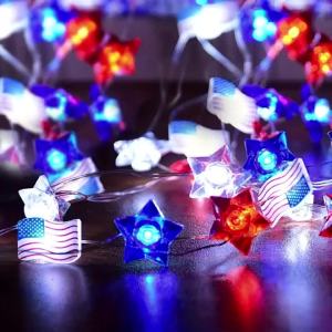 Patriotic American Flag Star String Lights Battery Operated LED Fairy Lights 4th of July Independence Day Decorative Lights