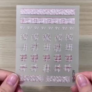 1 Cái 5D Nổi Bật Hồng Trắng Kẻ Sọc Nơ Dán Móng Tay Phong Cách Tweed Tự Dính Trang Trí Làm Móng Tay Ngọt Ngào Lưới Đường Viền Đề Can