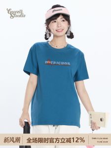 Áo Thun Nữ Tay Ngắn Cổ Tròn Thường Ngày Guozii Màu Xanh Mùa Hè Thường Ngày Phong Cách Ngọt Ngào Cotton Thoáng Khí Thoải Mái