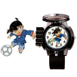 Bandai | 1 Pc Anime Quartz Watch Conan Action Figures Black Watch Strap Detective Themed Dial Gift Toy
