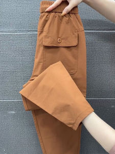 กางเกงลำลองทรงหลวมขาสั้นเอวสูงสำหรับผู้หญิง กางเกงขายาวทรงสลิมฟิต ดีไซน์เก๋ไก๋สำหรับใส่ไปทำงาน ผลิตจากโพลีเอสเตอร์