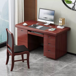 Chinese Style Real Wood Veneer Office Desk With Drawers And Lock
