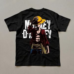 เสื้อยืดผู้ชายวันพีซ มังกี้ ดี ลูฟี่ ฤดูร้อน อนิเมะญี่ปุ่น ฤดูใบไม้ร่วง เด็กชายและเด็ก เสื้อแขนสั้นลำลอง ชุดพ่อแม่ลูก