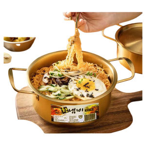 Korean Style Golden Stainless Steel Maocai Small Hot Pot Pots Binaural Seafood Hot Pot For Home Soup Plate Instant Noodles Snail Rice Noodles Pot Bowl