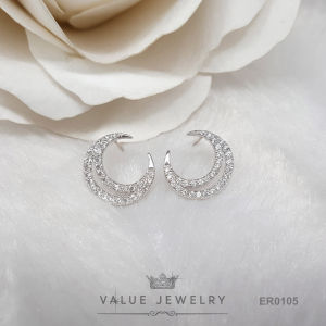 เครื่องประดับ ER0105 ValueJewelry ของ ฝังคริสตัลแท้ ลายพระจันทร์ Moon ขนาดพอเหมาะ ก้านเงินแท้ ตุ้มหู ราคาต่อไปนาน ปริมาณ 1 สมุด ให้ดูแลตัวเอง
