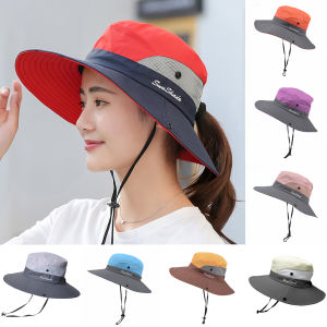 Swokii | Female Ponytail Hole Fisherman Hat Womens Ladies Summer Sunshade Wide Brim Foldable Sun Hat Anti-UV Beach Visor Caps Hats