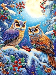 Huacan Full Diamond Painting Owl Winter Diamond Mosaic Animal Landsacape New Collection 2025 Rhinestone Pictures