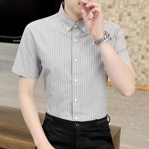 HENGYUANXIANG | Hengyuanxiang Mens Short Sleeve Shirt Cotton Casual Striped Half Sleeve Summer Fashionable City Style Standard Fit Youth Fashion