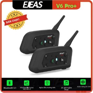 EJEAS V6 Pro+ Tai Nghe Bluetooth Dành Cho Xe Máy Tai Nghe Liên Lạc Nội Bộ IP65 Phạm Vi Chống Nước 1200m Dành Cho 6 Người Lái Có Tích Hợp Pin