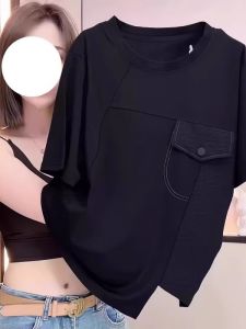 WANGGONGZHU | Loose Short Sleeve T-Shirt Women Summer 2025 New Style Slimming Design Irregular Korean Version Casual Wear Sweat Absorbent