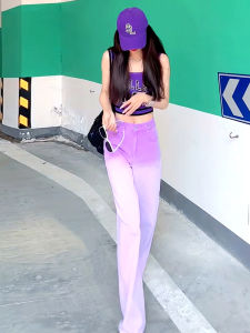Korean Style Slim Fit Fashionable Design Summer New High Waist Weight Loss Straight Gradient Color Versatile Wide Leg Jeans Women