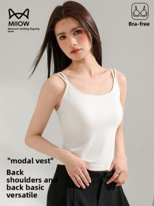 miiow | White Modal Tank Top Womens Inner Wear Summer Outdoor Thin Backless Vest With Chest Pad Breathable Moisture Wicking Short Sleeve
