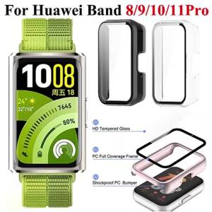 Watch Case For Huawei SmartBand 11Pro Tempered Glass Screen Protector Hard PC Bumper+Glass For Huawei Band 11 10 9 8 Accessories
