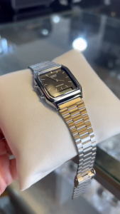 CASIO นาฬิกาข้อมือ รุ่น AQ-230A-1D วัสดุสเตนเลสสตีล สีดำ คาสิโอ