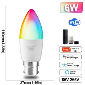 Gu10 C37 A60 T37 RGB Smart LED Bulb Dimmable Tuya E14 E27 B22 Light Wifi Magic Lamp AC 110V 220V Works with Alexa Google Home