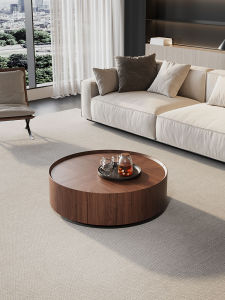 Xiaoli Style Normcore Small Apartment Living Room Antique Style Classy Walnut Storage round Tea Table Combination Modern Minimalist