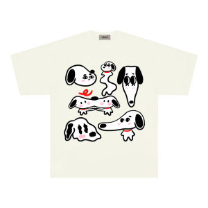 Goodgod Heavyweight Pure Cotton Short Sleeve T-Shirt Abstract Dog Design Loose Fit Streetwear Style Creative Print Summer Top