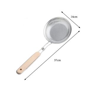 14cm Heat resistant wooden long handle stainless colander strainer pasta noodle net basket colander