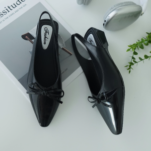 Womens Chunky Heel Bowknot Closed-Toe Sandals Soft-Sole Comfortable Shallow-Cut Commuter Slip-On Shoes (24-Hour In Stock)