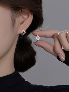 Clover Design Dazzling Water Diamond Sterling Silver Earrings