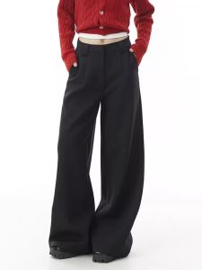 plus Size Black Scythe Suit Pants Womens Casual Wide Leg Pants Trousers American Style High Waist Drapey Versatile Slimming