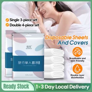 Disposable Bed Sheets Disposable Bed Sheets Set Disposable Travel Bed Sheet Set Hotel Bedsheets Disposable travel bed sheet set hotel hygiene bed sheet set disposable travel bed sheet set Single Bed Double Bed Sheet Set Soft & Clean一次性床单Helaian katil yang