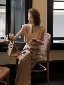 Muuv Elegant Women Two Piece Set Sleeveless Top + High Waist Wide Leg Pants Korean Style Office Wear Casual Chic Outfit