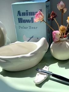 พอร์ซเลนสีขาวหมีขั้วโลกปากกาซักผ้าผู้ถือปากกาสีน้ำศิลปะจิตรกรรมเครื่องมือ Palette สีน้ำ/อะคริลิเขียนแปรงเครื่องซักผ้า