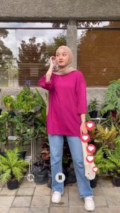 Promo Kaos Jumbo Wanita Lengan 3/4 Polos Tebal Terbaik Murah Diskon