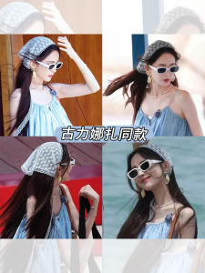 Pink Empress Triangle Scarf for Women Summer Lightweight French Style Headscarf with White Floral Edge Hairband