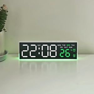 USB Powered Digital Alarm Clock with Mood Light TEMP  Date Week 2 Alarms Auto Dimmable Snooze Table Clock 12/24H DST LED Clock