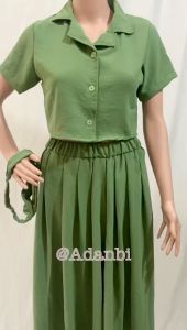 Set 7909-85 Setelan Rok Crinkle Premium Realpic Bonus Bandana Korean Style Midi