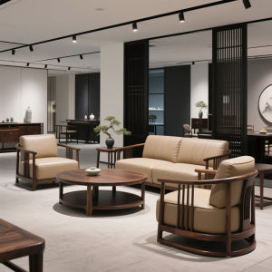 New Chinese Style Office Zen Villa Living Room Furniture Black Walnut Wood Sofa Song Style Aesthetics Wabi Sabi Wind