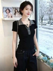QIAOCHENXIAN | Color Block Short Sleeve Slimming Polo Shirt for Plus Size