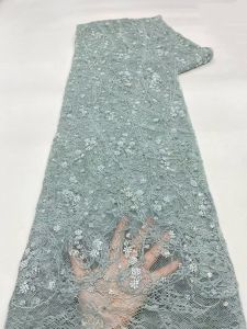 Luxury Hand Beaded Lace Fabric Bridal Fabric High-end Wedding Fabrics French Nigerian Sequins Beads Embroidered on Tulle 5 Yards
