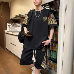 New Chinese Style Casual Sportswear Set for Men Summer Thin Short Sleeve T-Shirt And Shorts Two-Piece Suit Polyester Fiber