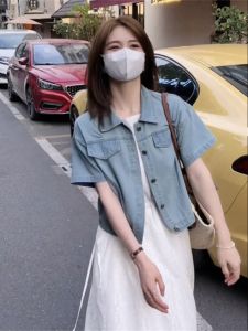 Casual Thin Short Sleeve Denim Shirt Jacket Womens Summer Fashion Loose Design Sense Niche Top Korean Style Cotton Blend