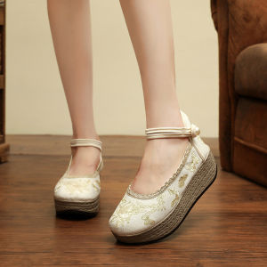 Flatcake Bottom Noble Lady National Style Embroidery Breathable Cloth Shoes Ancient Style Round Toe New Cheongsam Shoes Versatile Womens Sh