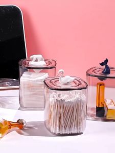 Money comes กล่องเอนกประสงค์  กล่องเก็บสำลีแบบมีฝาปิดป้องกันฝุ่น กล่องใส่สำลีก้าน